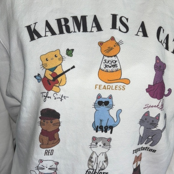 White Taylor Swift Cat-Themed Sweatshirt - Picture 3 of 10